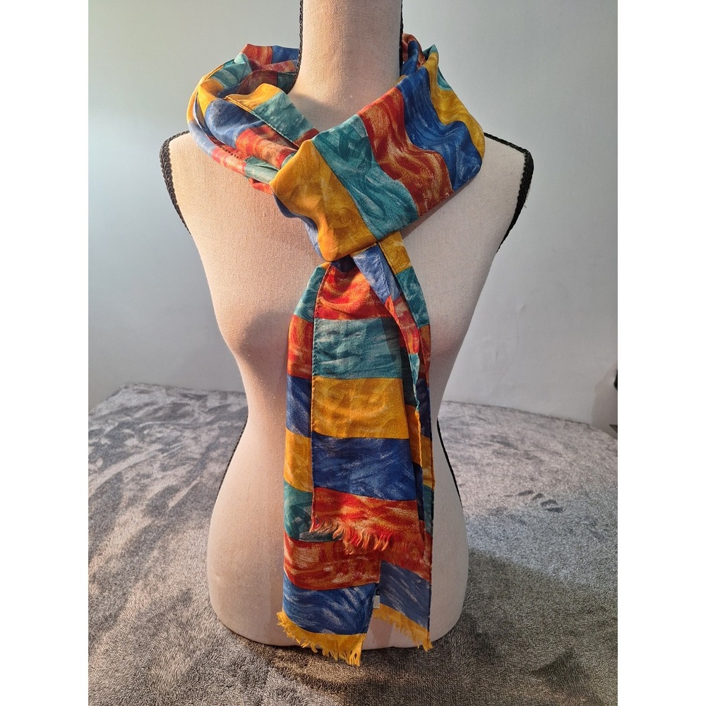 Vtg New York Studio 100% SILK Neck Bag Scarf Rectangle Rainbow Watercolor Artsy‎